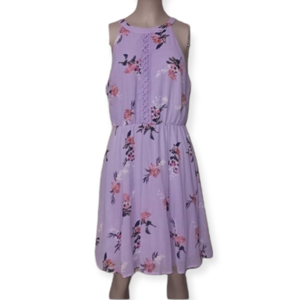 BLUE RAIN lilac purple floral print summer dress size medium